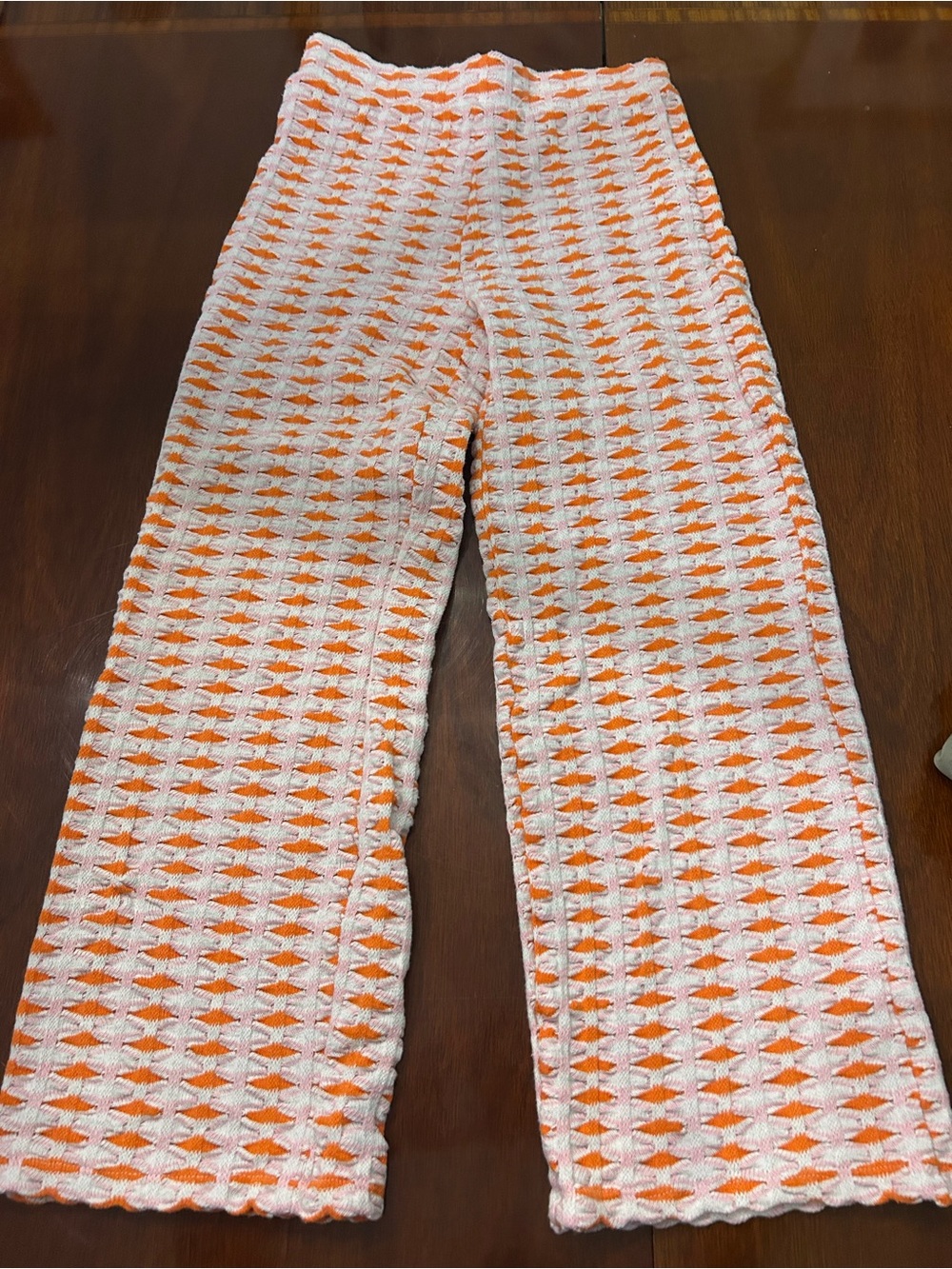 Zara Orange and White Knit Flared Pants
